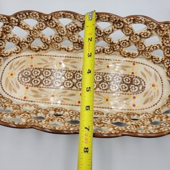 Temp-Tations By Tara Old World Brown Ceramic Bread Basket 14 1/2”L 7 1/2”W, 3”H - Picture 2 of 6